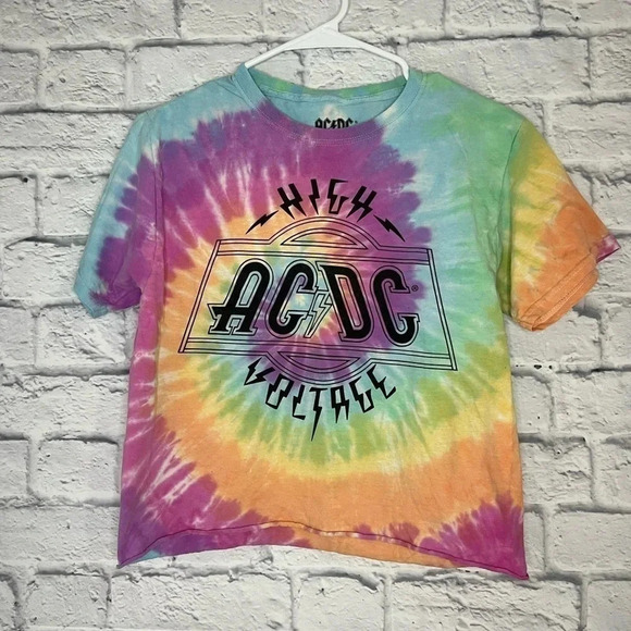 Tops - ACDC High Voltage tye dye cropped top size S.